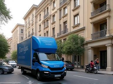 Camion de déménagement stationné devant un immeuble résidentiel lyonnais